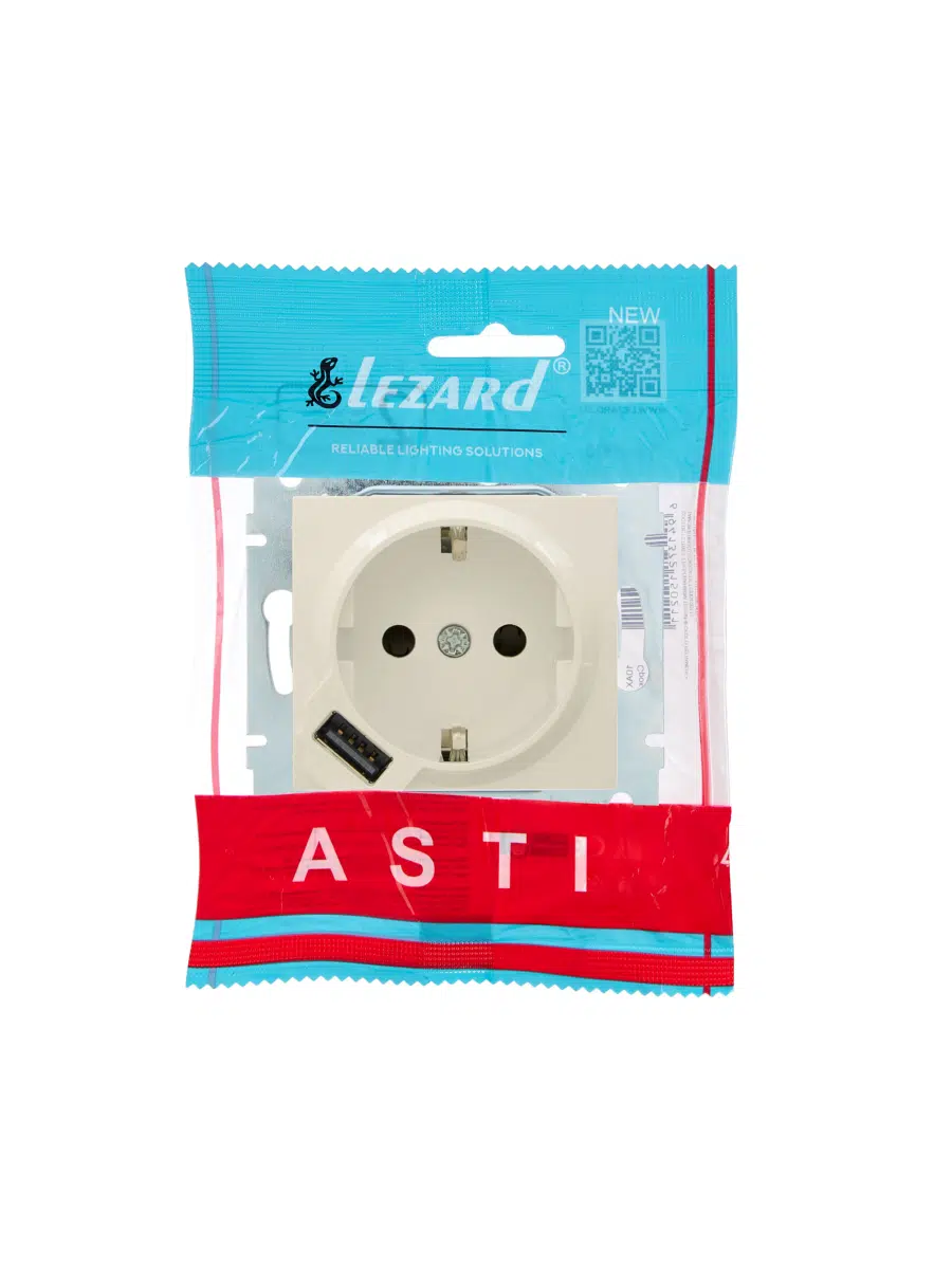 ASTI Розетка с/з + USB разъём крем механизм LEZARD 7081-0388-181 - Вид №3