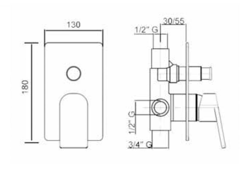 Встраиваемый однорычажный смеситель для душа с переключателем Cezares JUMP JUMP-VDIM-01 - Вид №1