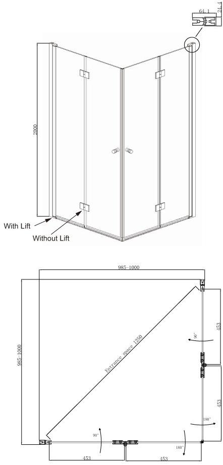 Душевое ограждение Ambassador Nord 13011109 (1000x1000x2000), 1 место - Вид №9