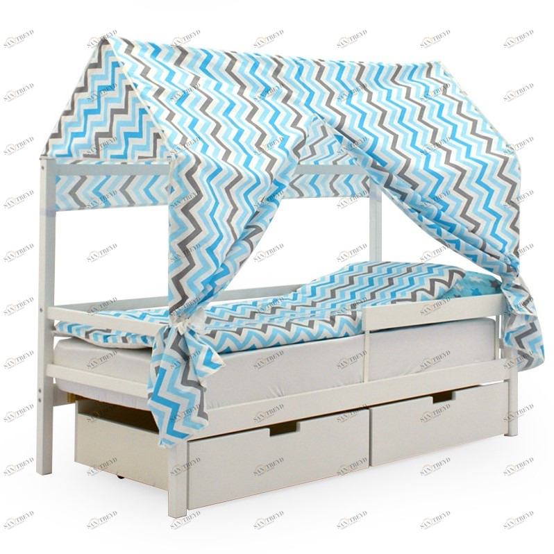 Крыша для кровати-домика текстильная Svogen зигзаги синий, голубой, графит, фон белый БЕЛЬМАРКО  00-3833101 Голубой Santreyd 
