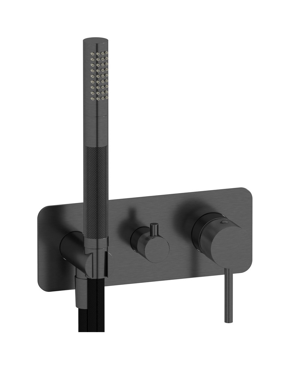 Внешние части встроенного в стену смесителя на 2 потребителя в комплекте с душевым гарнитуром WE ARE IB id313cs Brushed Black Chrome Industria