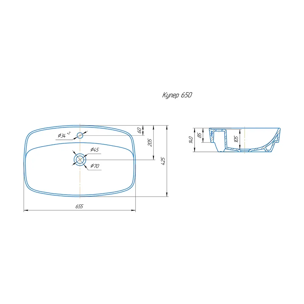 Раковина Kirovit Купер накладная 65 см STLM-2152936 - Вид №5