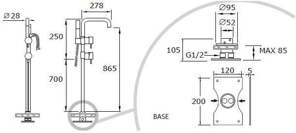 MINA Напольный смеситель для ванны из нержавеющей стали с ручным душем Stiriana 6780400t - Вид №2