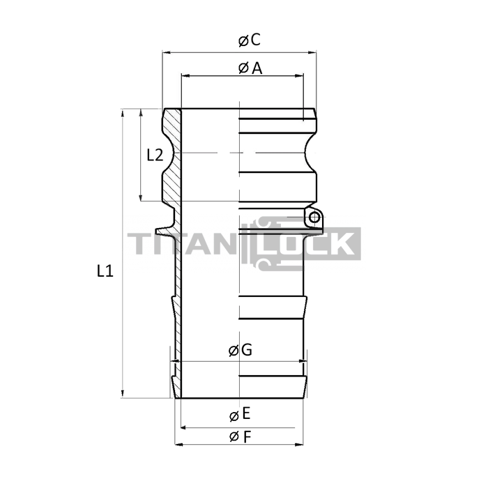 Камлок полипропиленовый тип E, ниппель с хвостовиком 1 1/4", TL125EPP TITAN LOCK  - Вид №1