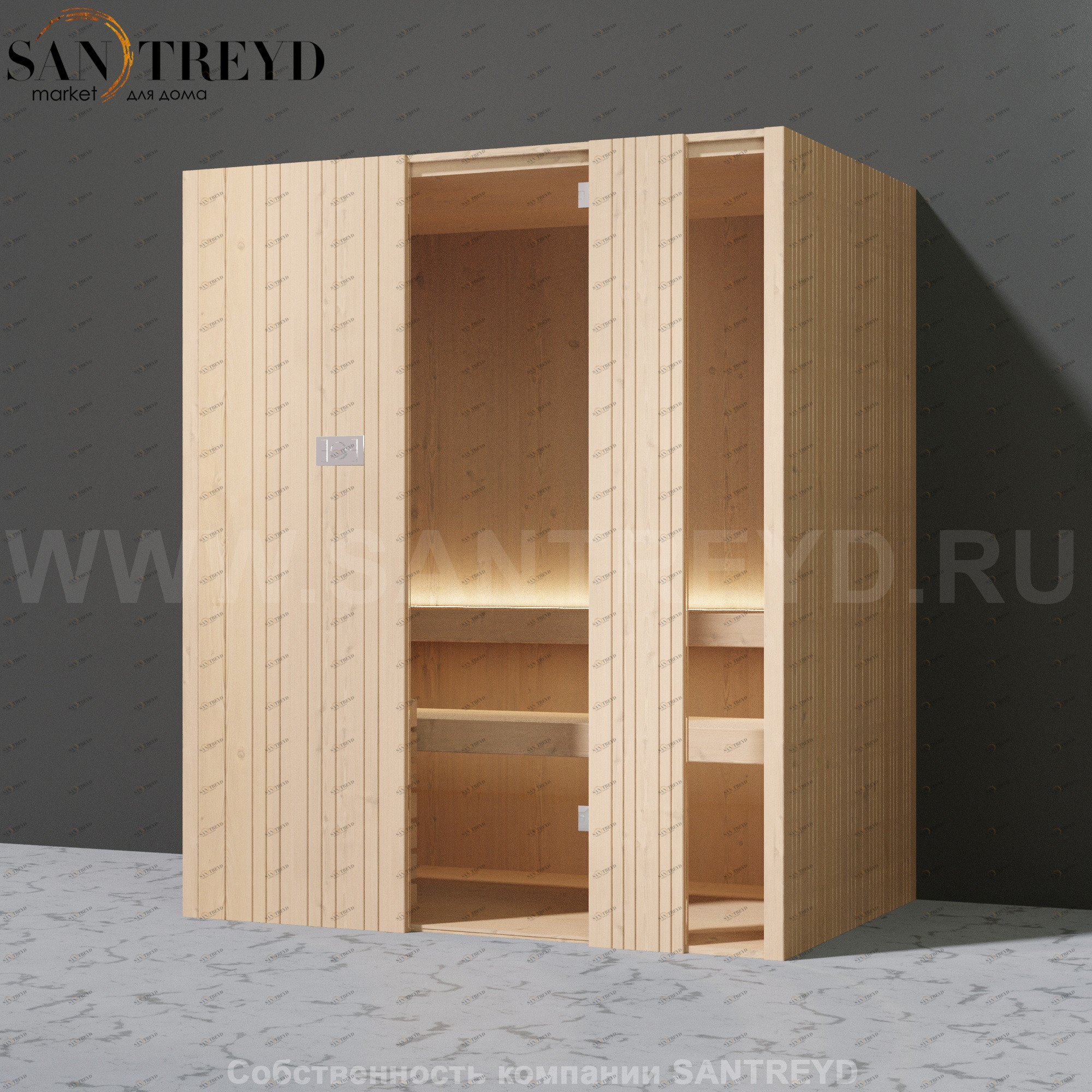 Effegibi AUKI SA50400002 Сауна. Установка: к стене. Мощность: 4 кВт макс. Размеры: длина 189 см, ширина 126 см. Отделка: канадский хемлок.