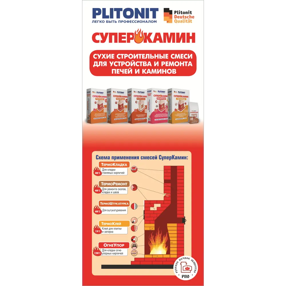 Клей для облицовки печей и каминов Плитонит Супер Камин ТермоКлей огнеупорность 150°С 5 кг PLITONIT Суперкамин ТермоКлей STLM-2103314 - Вид №4