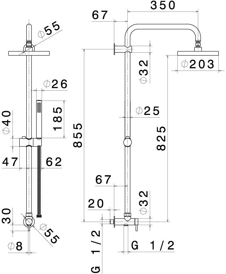newform Настенная душевая стойка с переключателем и ручным душем Set doccia 485 - Вид №1