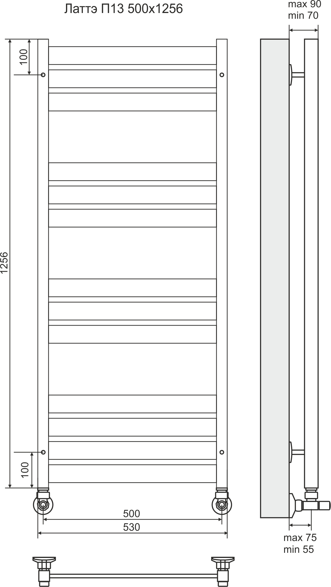 4620768886164 ЛЮКС Латте П13 500х1256 (4+3+3+3) Полотенцесушитель TERMINUS RAL 9003 матовый - Вид №2