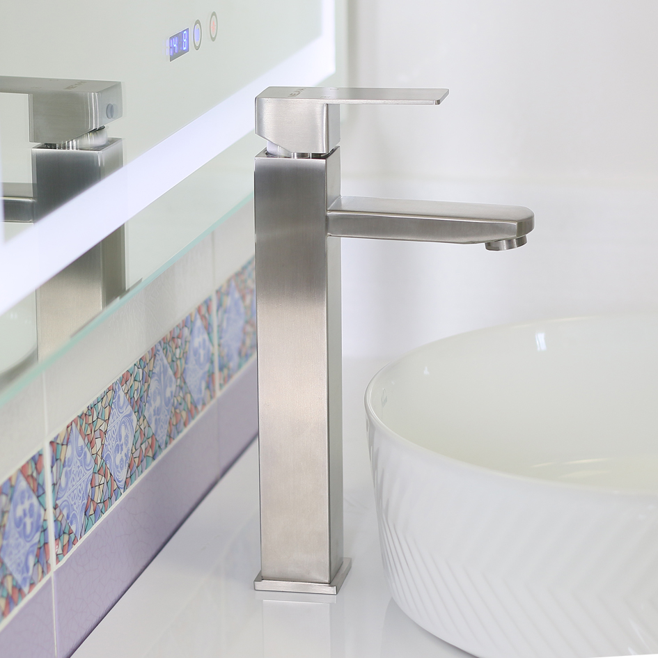 Смеситель д/ум MELANA-F6110 нерж.сталь, однорычажный, сатин, литой излив 