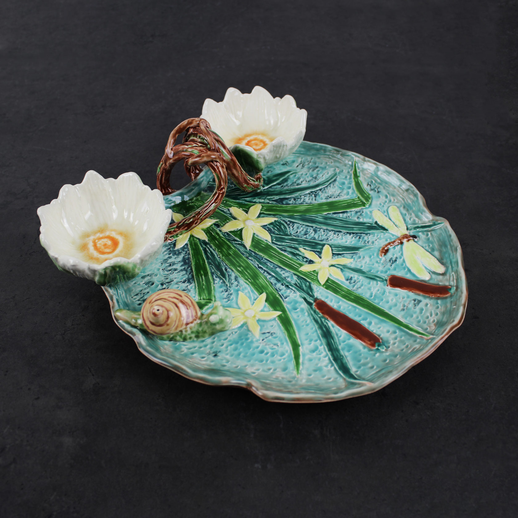 Блюдо для закусок (с двумя кувшинками) Синий/Зеленый PROVANSFAIENCE sun-id-994642 - Вид №5