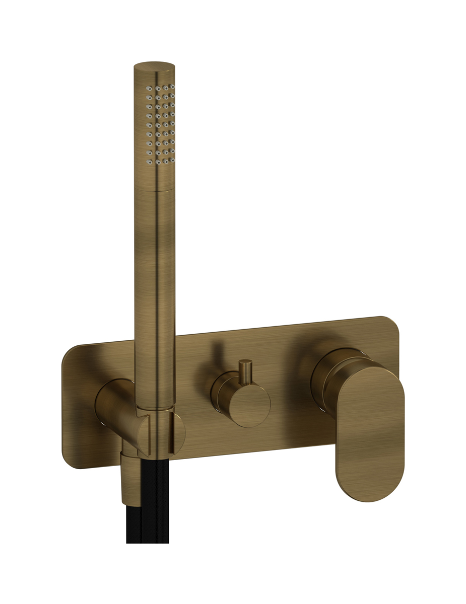 Внешние части встроенного в стену смесителя на 3 потребителя в комплекте с душевым гарнитуром. WE ARE IB k2314mb Modern Bronze K2