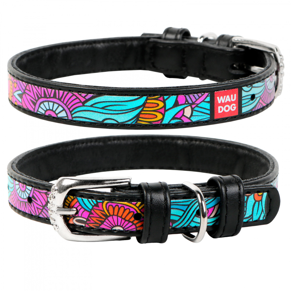 ПР0048404 Ошейник для собак Waudog с рисунком Лето, ширина 12мм, длина 19-25см черный COLLAR 
