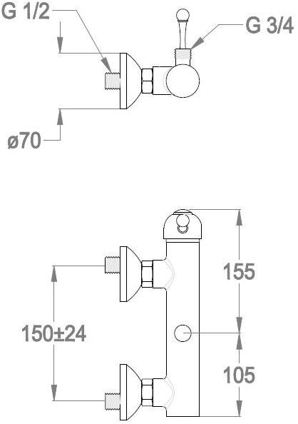 Fir Italia Смеситель для ванны настенный из хромированной латуни Melrose 70 sun-id-1401451 - Вид №1