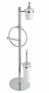 Стойка напольная с держателем туалетной бумаги, щёткой для унитаза, полотенцедержателем и диспенсером CEZARES OLIMP-WBD-01-Sw
