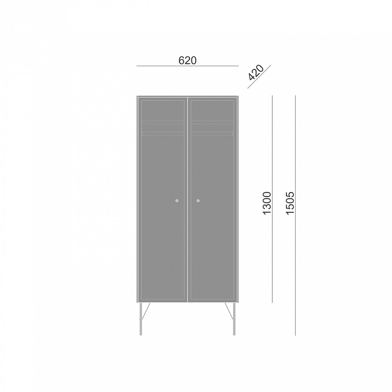 Шкаф распашной двухдверный с металлическими ножками 150х62 см серый Moon BRAGIN DESIGN MOON 00-3862430 Серый - Вид №3