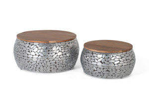 Круглый журнальный столик из алюминия и дерева