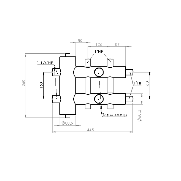 Купить Распределительный коллектор с гидрострелкой 85 кВт, 3 контура Прокситерм GSK323 - Вид №7