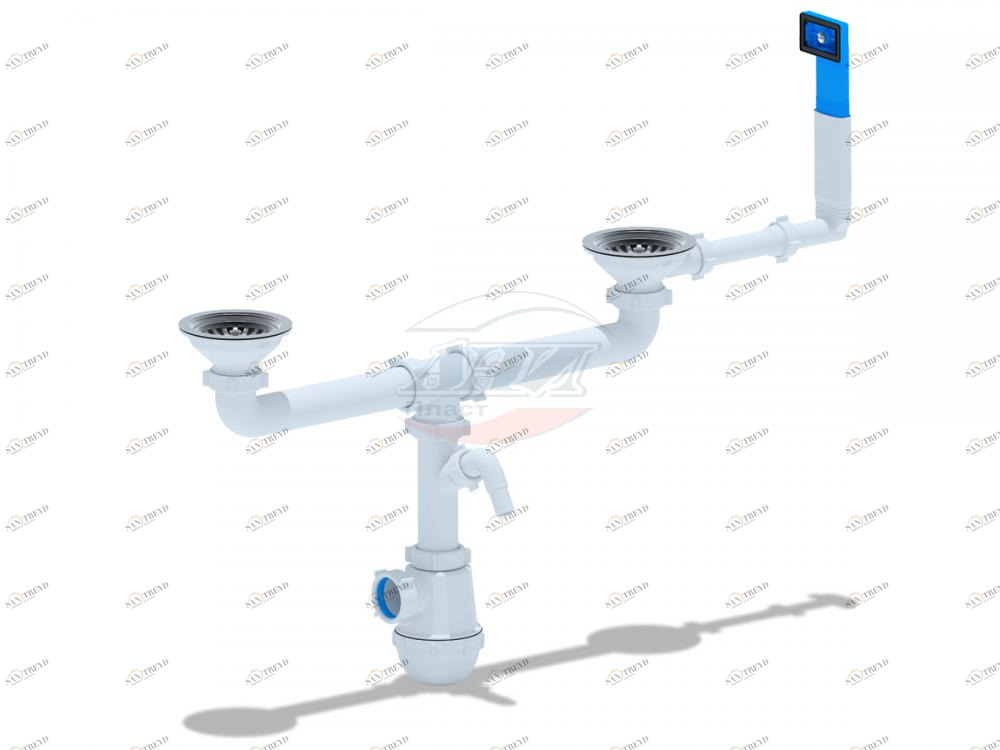 Сифон АНИ Грот 3 1/2"х40мм двойной с отводом для стиральной машины, с жестким переливом А3545 АНИ пласт 7233