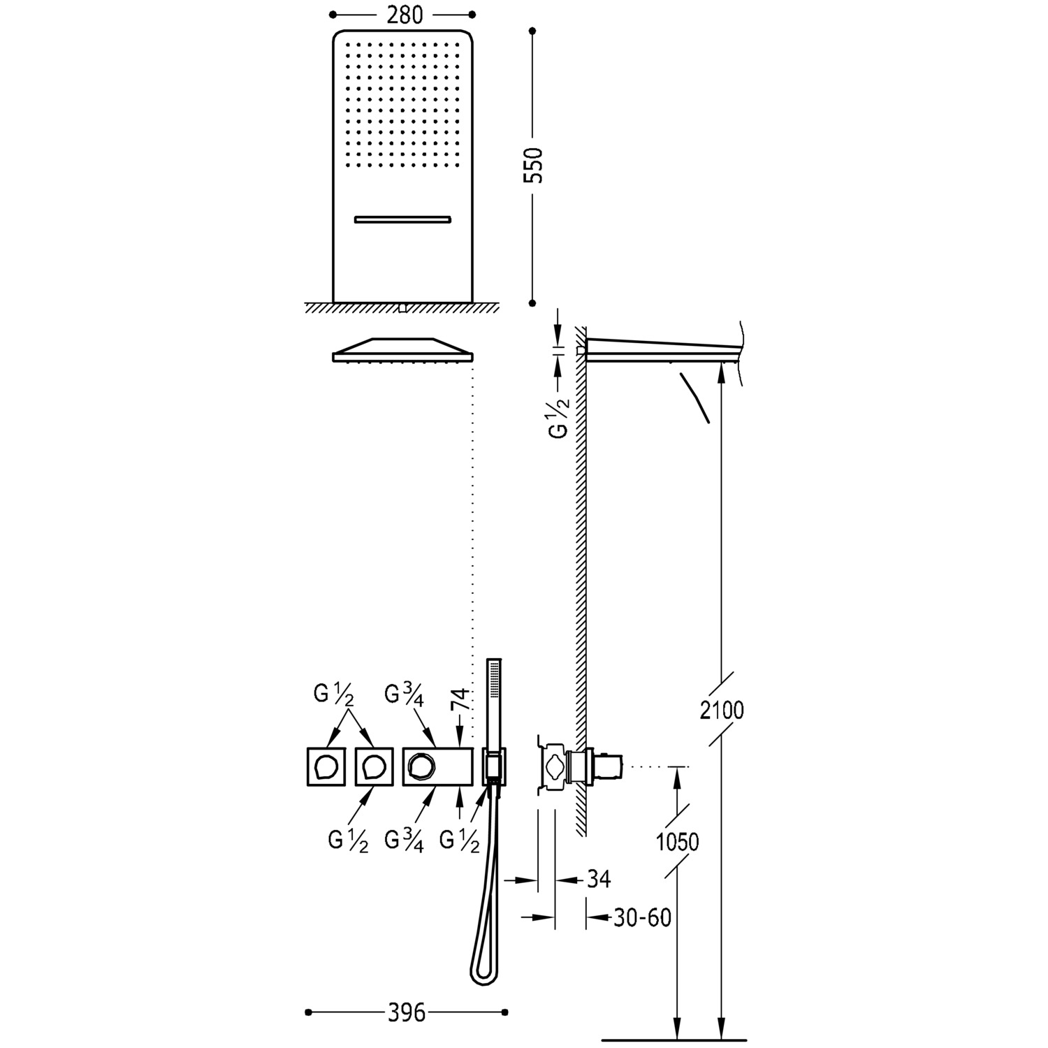 БЛОЧНАЯ СИСТЕМА блочная система 3-ходовой скрытый термостатический смеситель для душа в комплекте-20735302 TRES Thermostatic - Вид №1