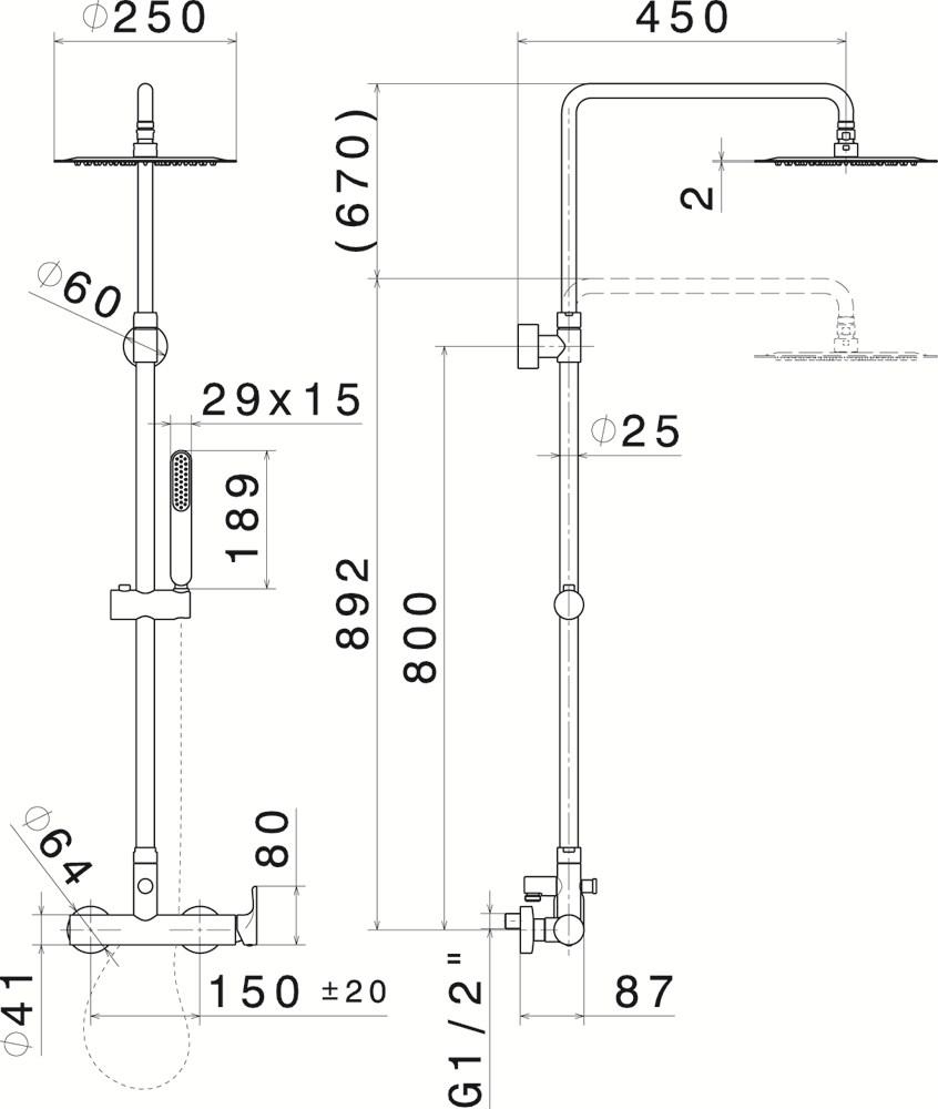 newform Настенная душевая стойка с ручным душем с верхним душем Colonne doccia 67054 - Вид №1