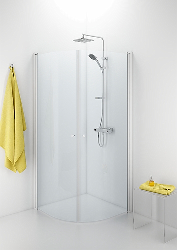 500.995.00.5 IDO Showerama 10-4 душевая стенка для круглого углового душа, IDO Showerama 10-4, матовые профили / полуматовое стекло, 700x900 мм  - Вид №1