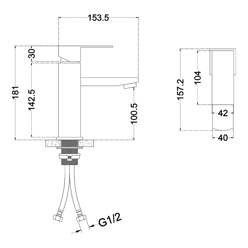 Смеситель д/ум MELANA-610201 Cubo нерж.сталь, однорычажный, сатин, литой излив - Вид №2