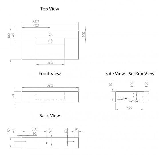 Прямоугольный одиночный подвесной умывальник из смолы LUSSO PRISMA ARCH-00026094 - Вид №2