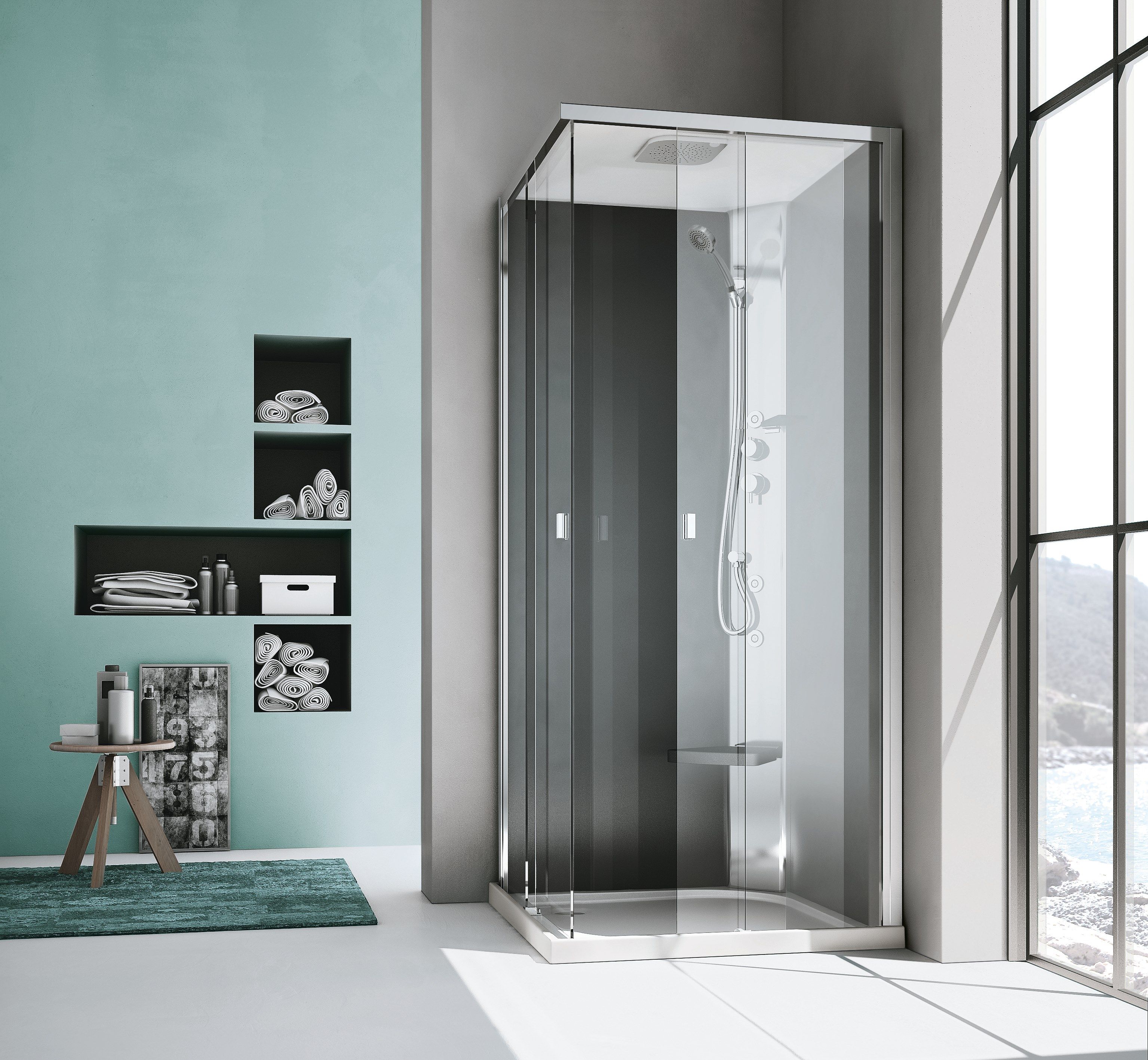 Многофункциональная угловая душевая кабина из нержавеющей стали и хрусталя Gruppo Geromin Звуковая ARCH-00095233 - Вид №4