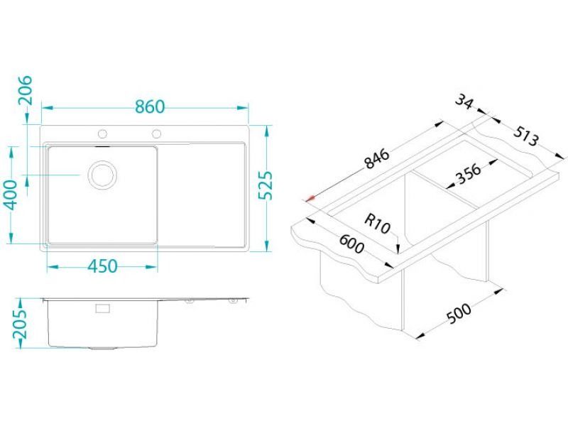 Мойка Alveus Pure 50 чаша справа 1103653 - Вид №3