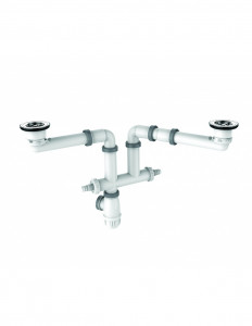 784300 000 00  Полный комплект Elipso для мойки с 2 чашами Д. 60 мм, регулируемый, выход Д. 40 мм, двухкомпонентный Valentin Хром