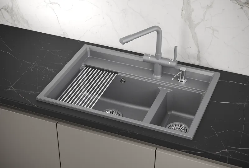 KS-7302, АЛЮМИНИУМ, кухонная мойка, кварц GRANULA 7302-ST333