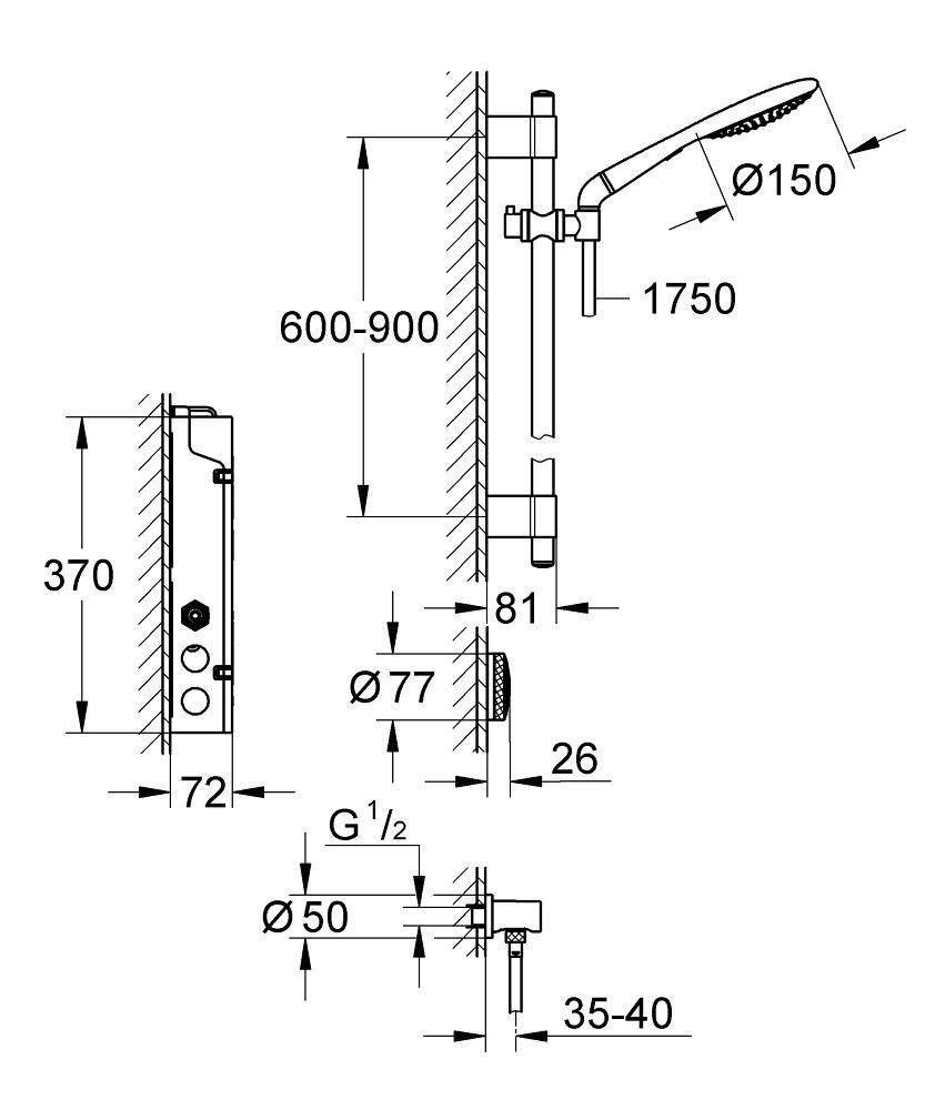 36298000 Душевой гарнитур Grohe Rainshower F-digital хром - Вид №1