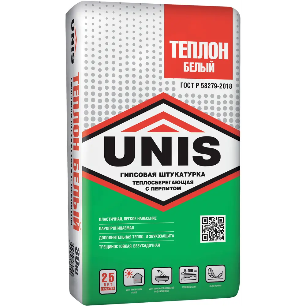 Unis Теплон - теплосберегающая гипсовая штукатурка для идеального выравнивания стен 30 кг 12639223 Теплон Белый STLM-0002339