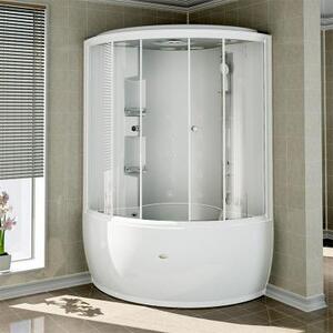 Душевой бокс "ЛАУРА компл.2" с крышей типа "сендвич", чаша ванны, рама-подставка, слив-перелив полуавтоматический, фронтальная панель, боковые стенки, крыша, стеклянные шторки (матовые), стандартный гидромассаж (4 форсунки по периметру, 3 форсунки спинног