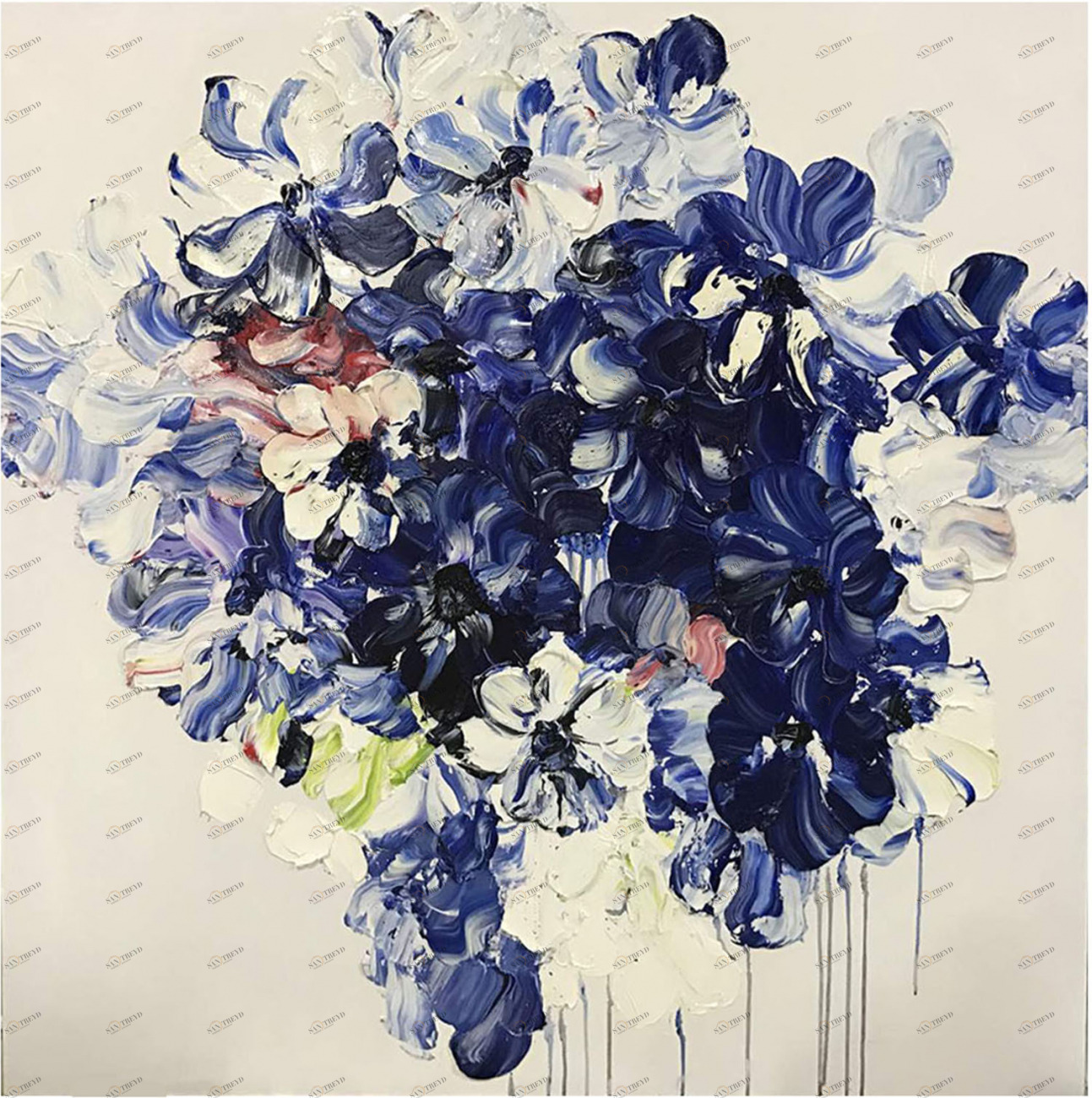 Картина на холсте 100х100 см "Синие тюльпаны" EVENHOME КАРТИНЫ МАСЛОМ 130059 Бежевый;синий;разноцветный 