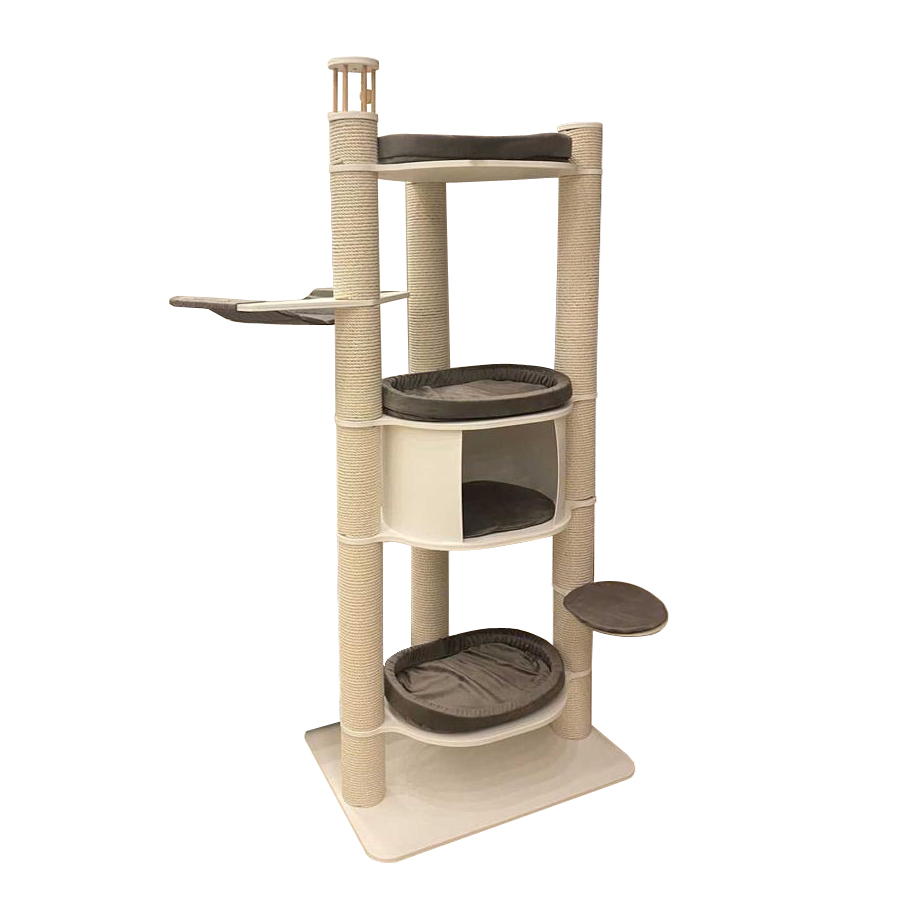 ПР0057370 Игровой комплекс для кошек Prestige-4, цвет белый, серые подушки 190см MYSNOOPY 