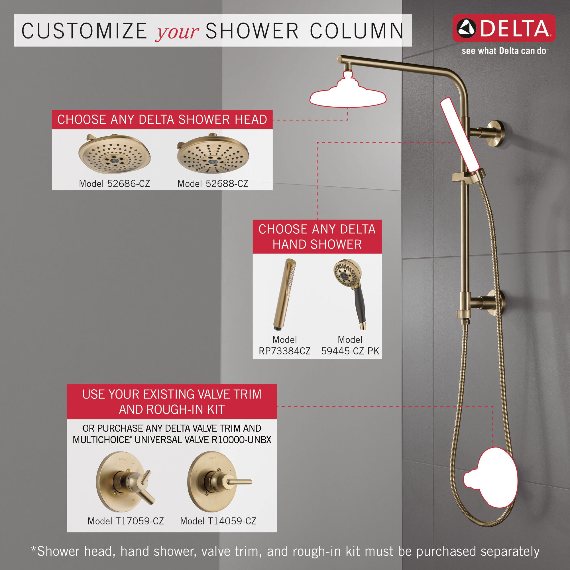 58810-CZ Душевая колонна 18 дюймов, круглая Delta Faucet Universal Showering Шампанское бронза  - Вид №1