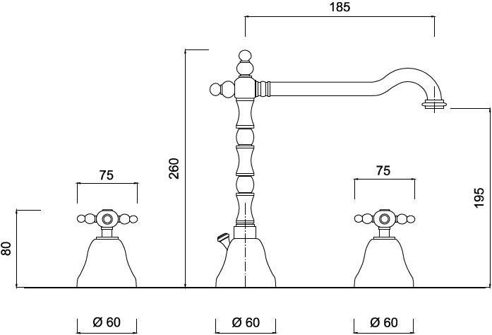 Rubinetteria Giulini Смеситель для раковины на 3 отверстия с регулируемым изливом Parigi 7312a - Вид №1