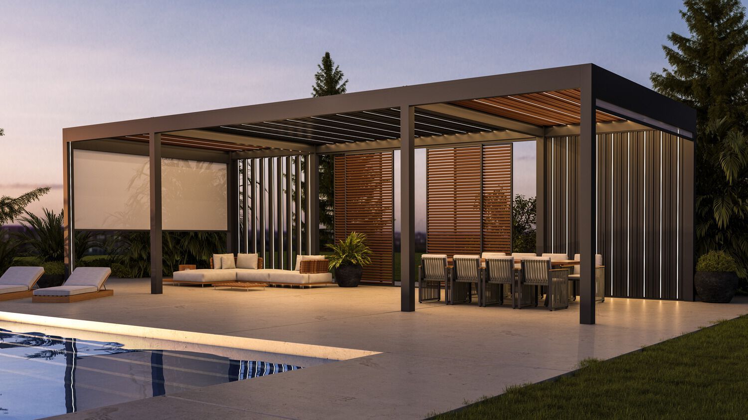 Экструдированные алюминиевые раздвижные ограждения для биоклиматических беседок GLM Outdoor Solutions BARCODE ARCH-00037907 - Вид №1