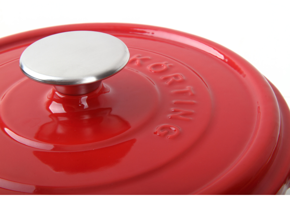 K 1224 R Набор посуды / чугунная кастрюля с внутренним керамическим покрытием и крышкой: 100% чугун, высокопрочная внутренняя керамическая эмаль бежевого цвета, свод крышки, поддерживающий необходимый уровень влажности внутри кастрюли, быстрый и равномерн Santreyd  - Вид №3