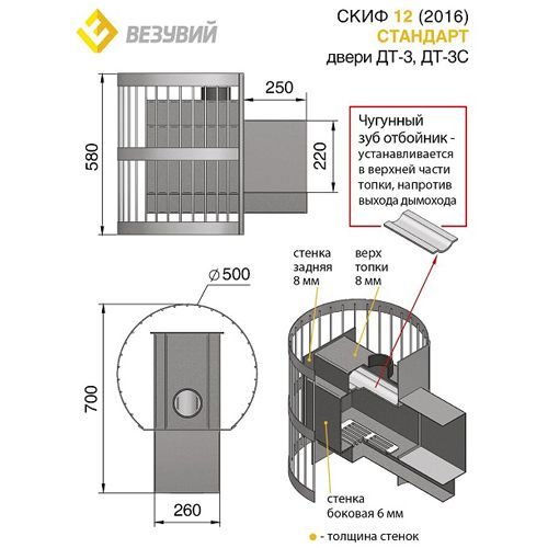 Печь для бани Везувий Скиф Стандарт 12 (ДТ-3) 2016 48 - Вид №1