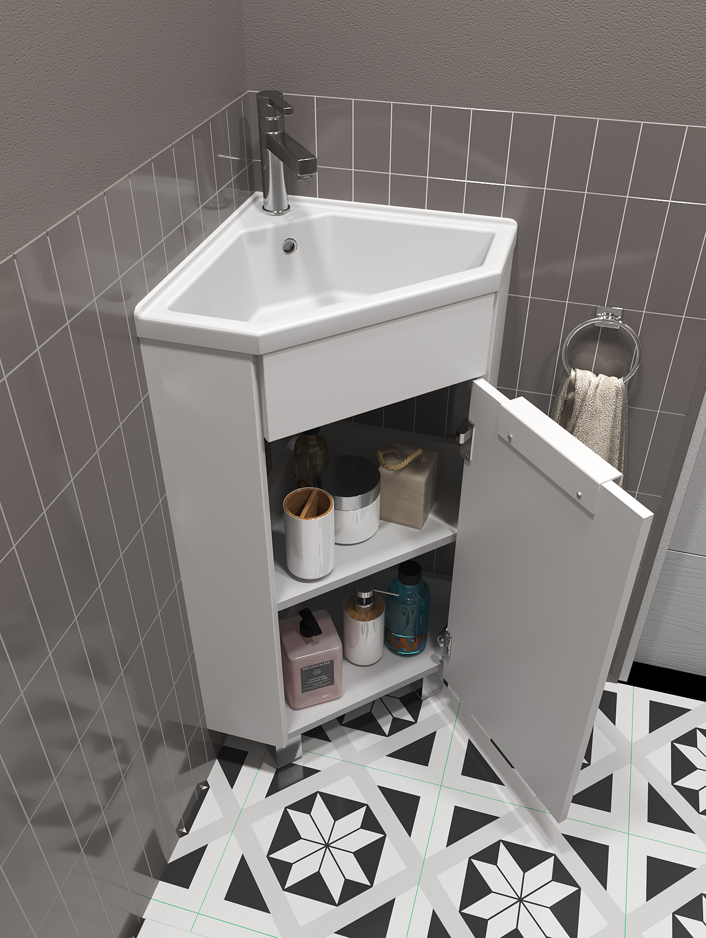 Ц0000001635 Тумба с раковиной Penta 37х37Н 1д. Белый глянец 1 Marka Penta - Вид №3