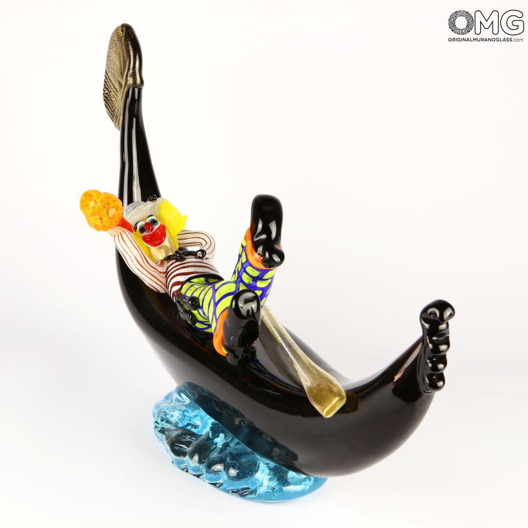 2575 ORIGINALMURANOGLASS Статуэтка Клоун-гондольер с бутылкой вина - муранское стекло OMG 45 см  - Вид №1