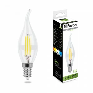 Лампа светодиодная Feron "Свеча на ветру" E14 5W 4000K LB-59 25576 FERON  00-3956776 Прозрачный