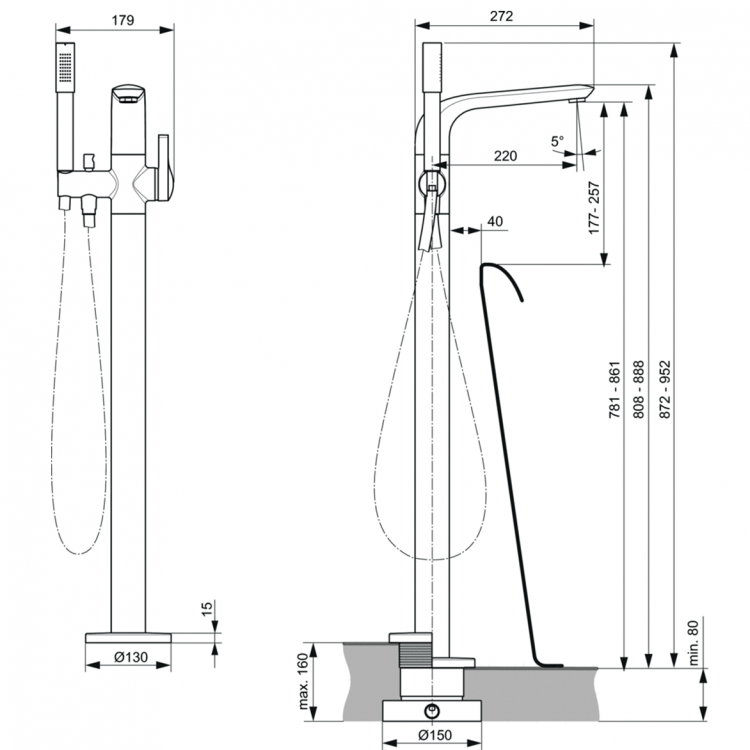 A6120AA Напольный смеситель для ванны Ideal Standard MELANGE - Вид №8