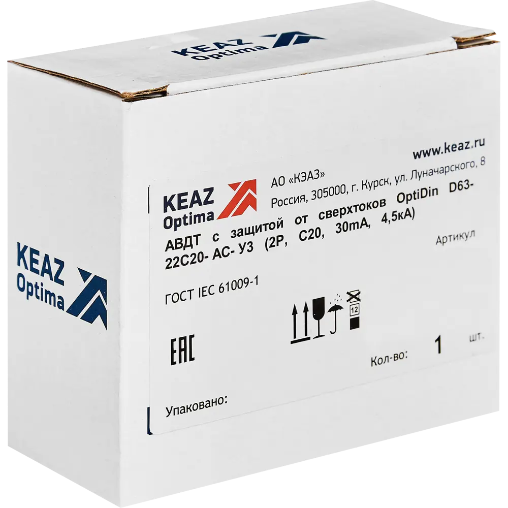 Дифференциальный автомат КЭАЗ Opti Din 2P 20А с защитой от утечек 89206634 STLM-1117487 - Вид №4
