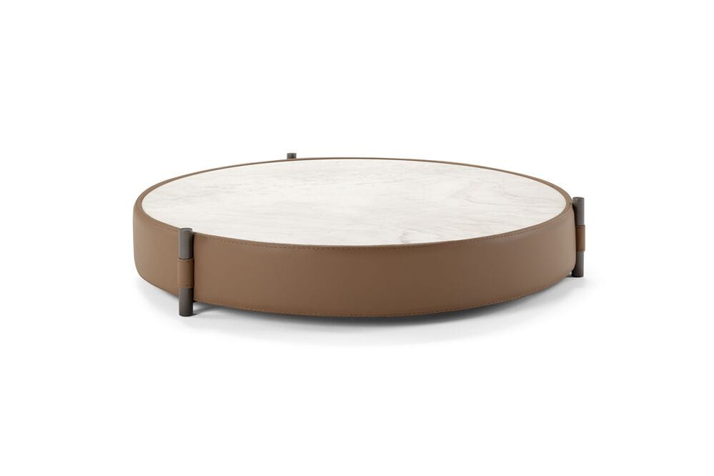 Низкий круглый журнальный столик из керамики и кожи Max Divani MANFI ARCH-00128423