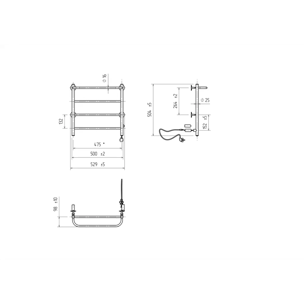 Equation: Электрический полотенцесушитель для ванной 500x500 мм 89352311 STLM-1417398 - Вид №3