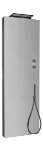 6580+651602  Душевая панельфронтальная панель оборудована: * 504 фронтальные форсунки, размещенные в 4 секторах каскадная душевая лейка ручная лейка термостатический смеситель кнопки управления с подсветкой для активации разных функций (каскад, ручная лей