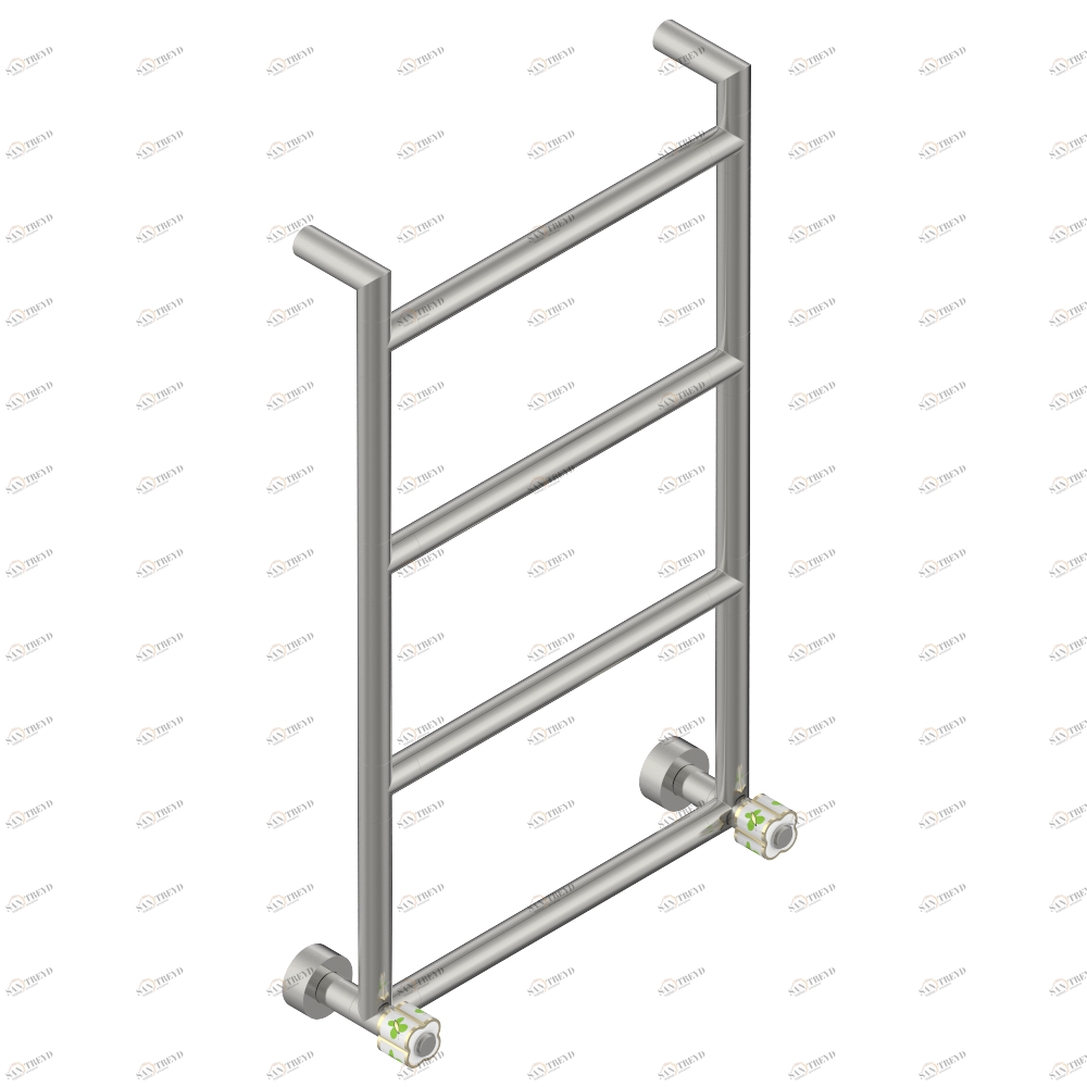 A7E-TWR4H2 Полотенцесушитель Современный круглый, 4 перекладины, 533 мм x 867 мм, водяной, с 2 декоративными крестовыми рукоятками Thg-paris Capucine зелёный с платиновым декором Матовый никель A7E-TWR4H2 CAT.C